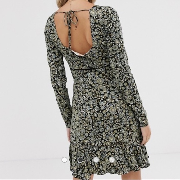 NWT Free People Boheme Black Floral Square Neckline Mini Dress - Picture 2 of 14